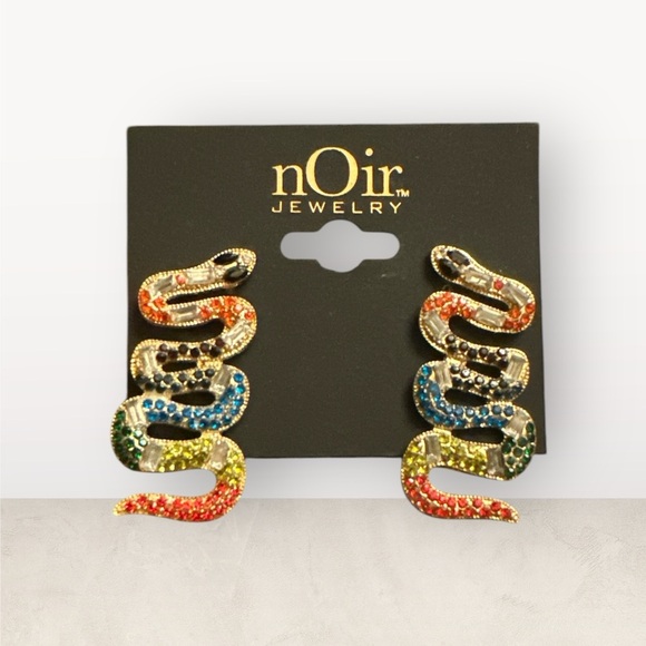 Noir Jewelry Snake Earrings – Multicolor Crystal Statement Earrings - Picture 5 of 5